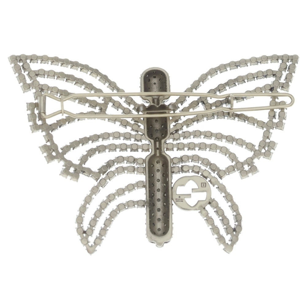 GUCCI(グッチ) インターロッキングG バタフライ ラインストーン ヘアクリップ ヘアピン シルバー レディース