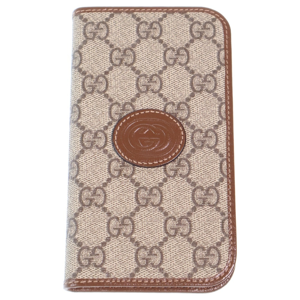 GUCCI(グッチ) GGスプリーム PVC×レザー iPhoneケース ブラウン 760185 15PRO レディース