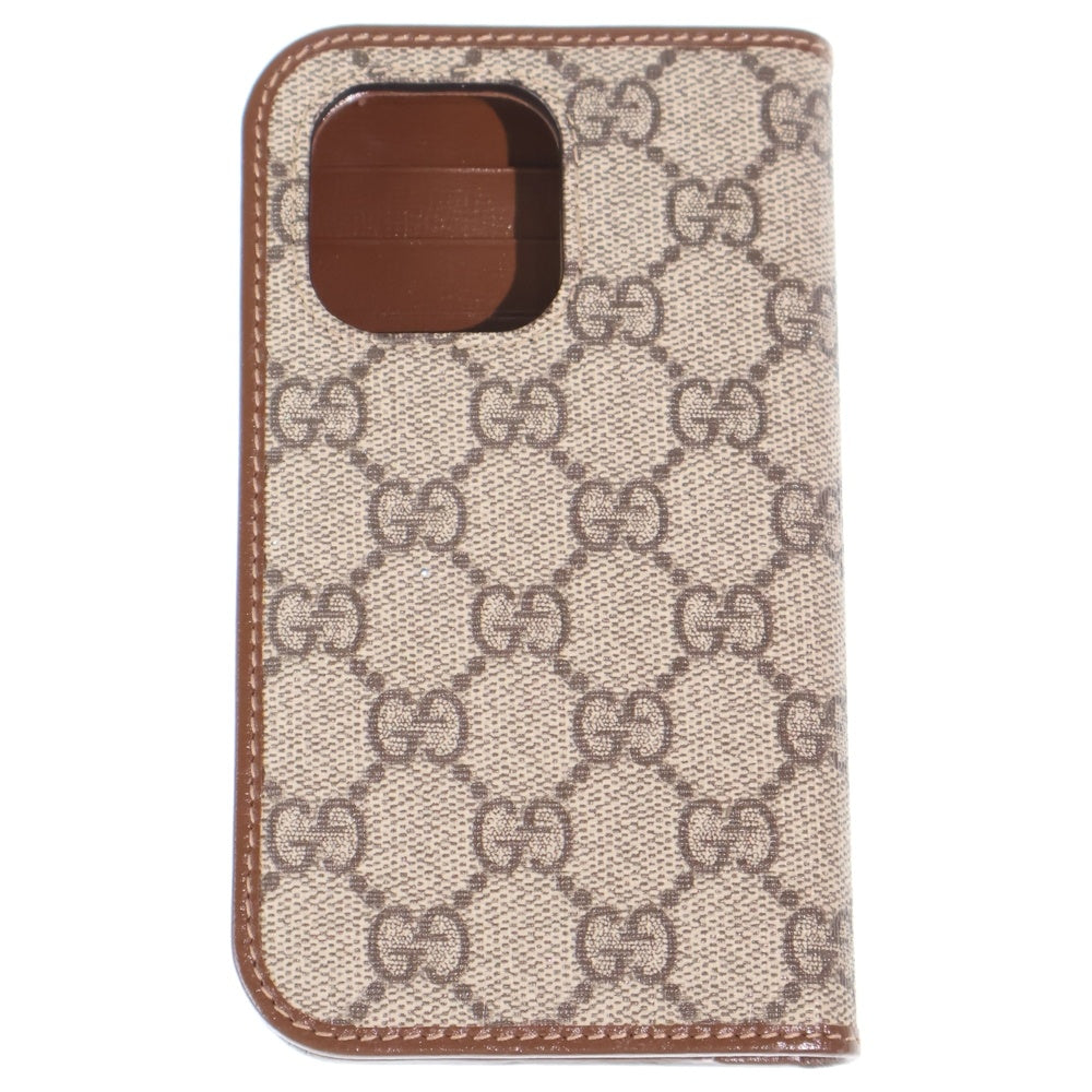 GUCCI(グッチ) GGスプリーム PVC×レザー iPhoneケース ブラウン 760185 15PRO レディース