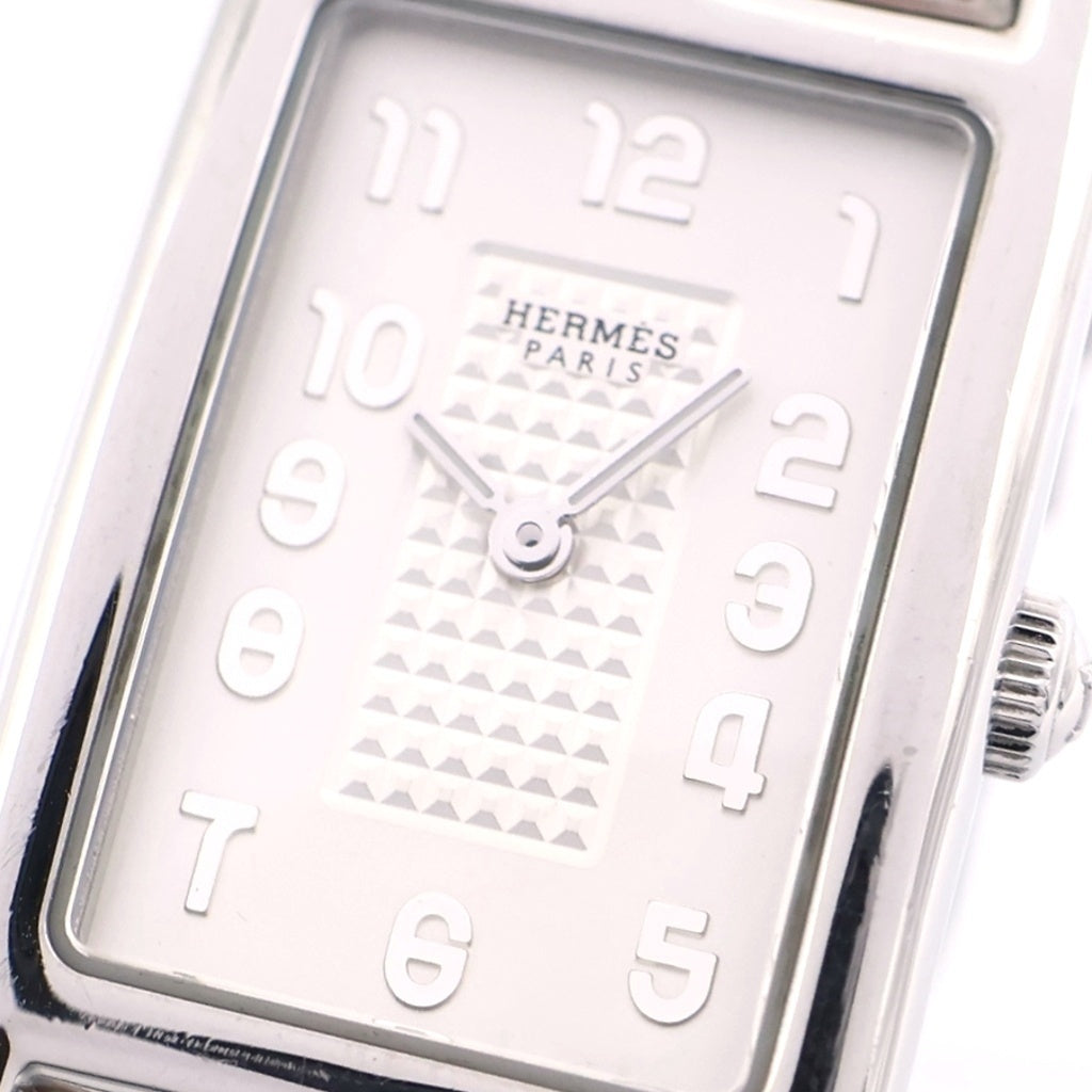 HERMES(エルメス) ナンタケット シルバー文字盤 レザーベルト クォーツウォッチ 腕時計 シルバー/ブラウン NA2.210 レディース