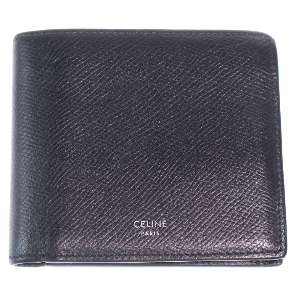 CELINE(セリーヌ) ロゴ 二つ折り財布 コンパクトウォレット カードケース ブラック レザー