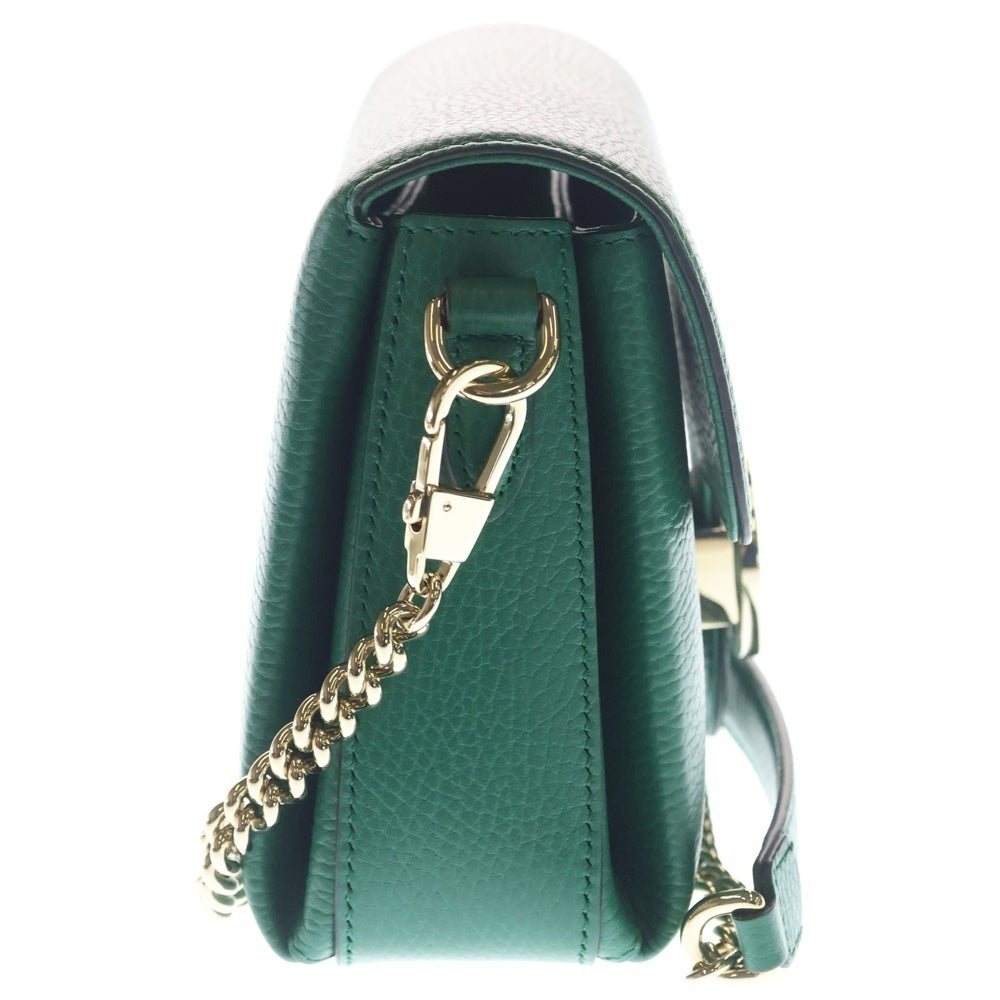GUCCI(グッチ) インターロッキングG ショルダーバッグ チェーンバッグ グリーン レザー 607720 ゴールド金具 レディース