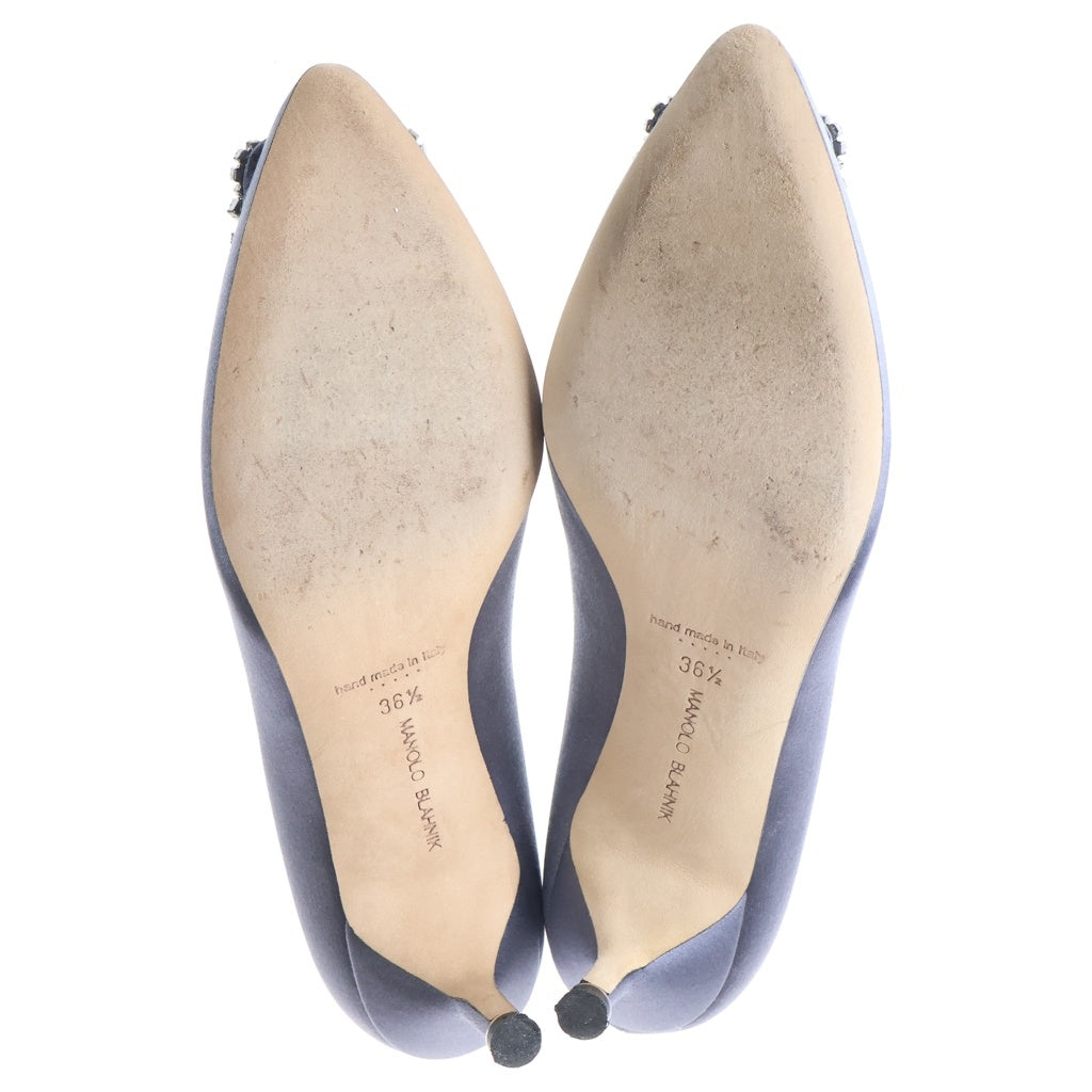 MANOLO BLAHNIK(マノロブラニク) ハンギシ クリスタルバックル サテン ヒール パンプス シューズ グレー レディース