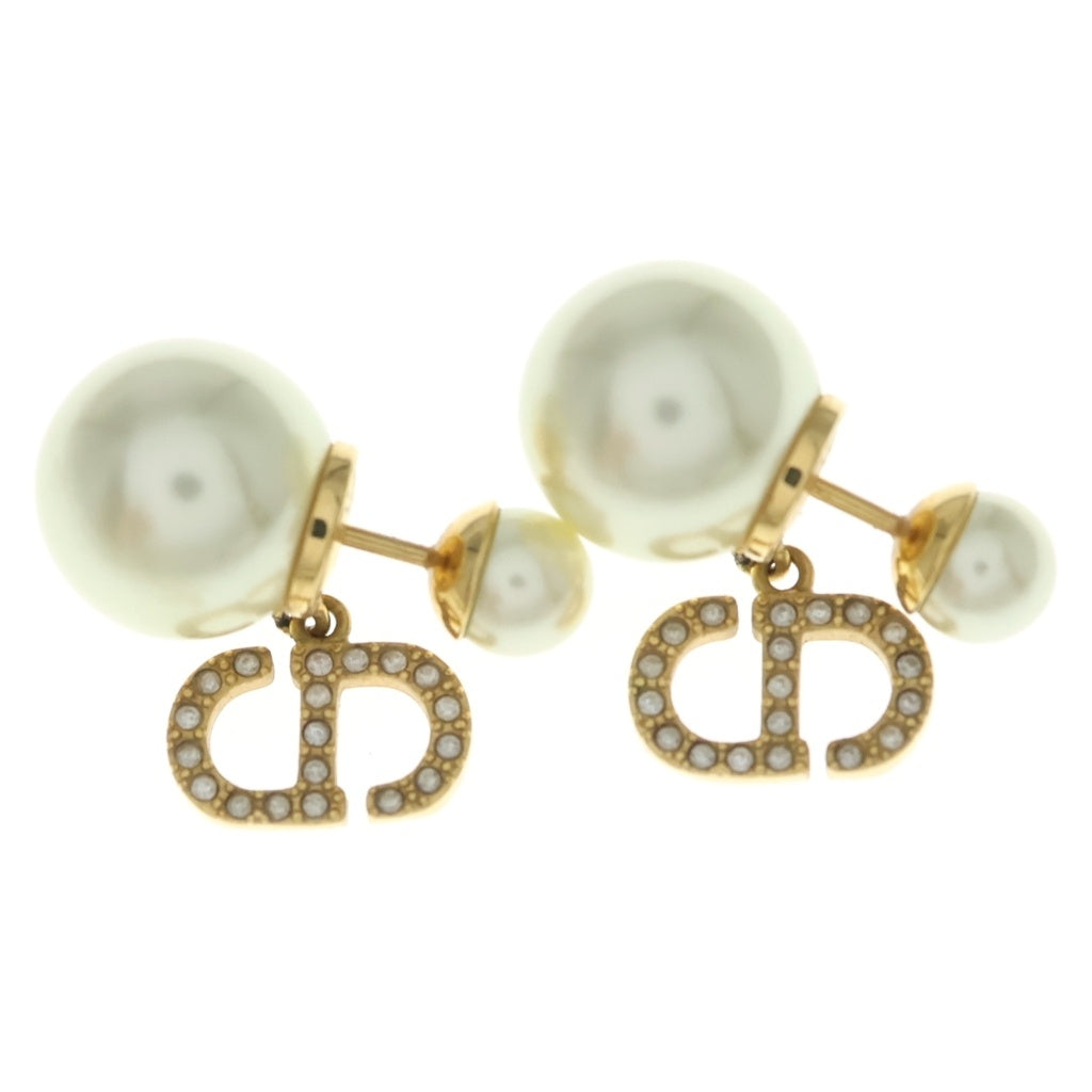Christian Dior(クリスチャンディオール) TRIBALES トライバル パール ピアス CDロゴ ラインストーン ゴールド GP レディース