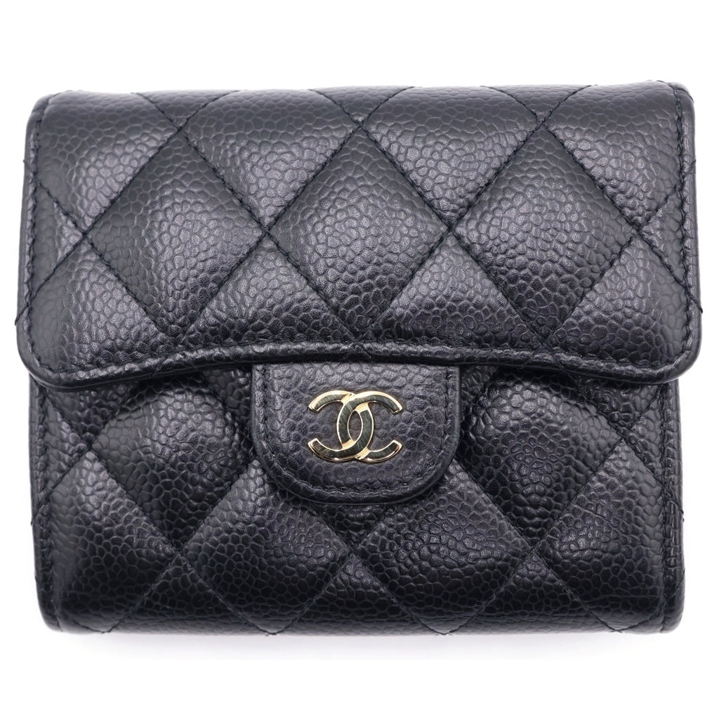 CHANEL(シャネル) クラシック スモールフラップウォレット 三つ折り財布 コインケース ブラック キャビアスキン ブラック AP0231 ゴールド金具 レディース