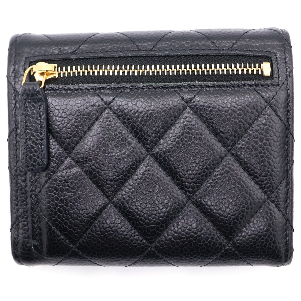 CHANEL(シャネル) クラシック スモールフラップウォレット 三つ折り財布 コインケース ブラック キャビアスキン ブラック AP0231 ゴールド金具 レディース