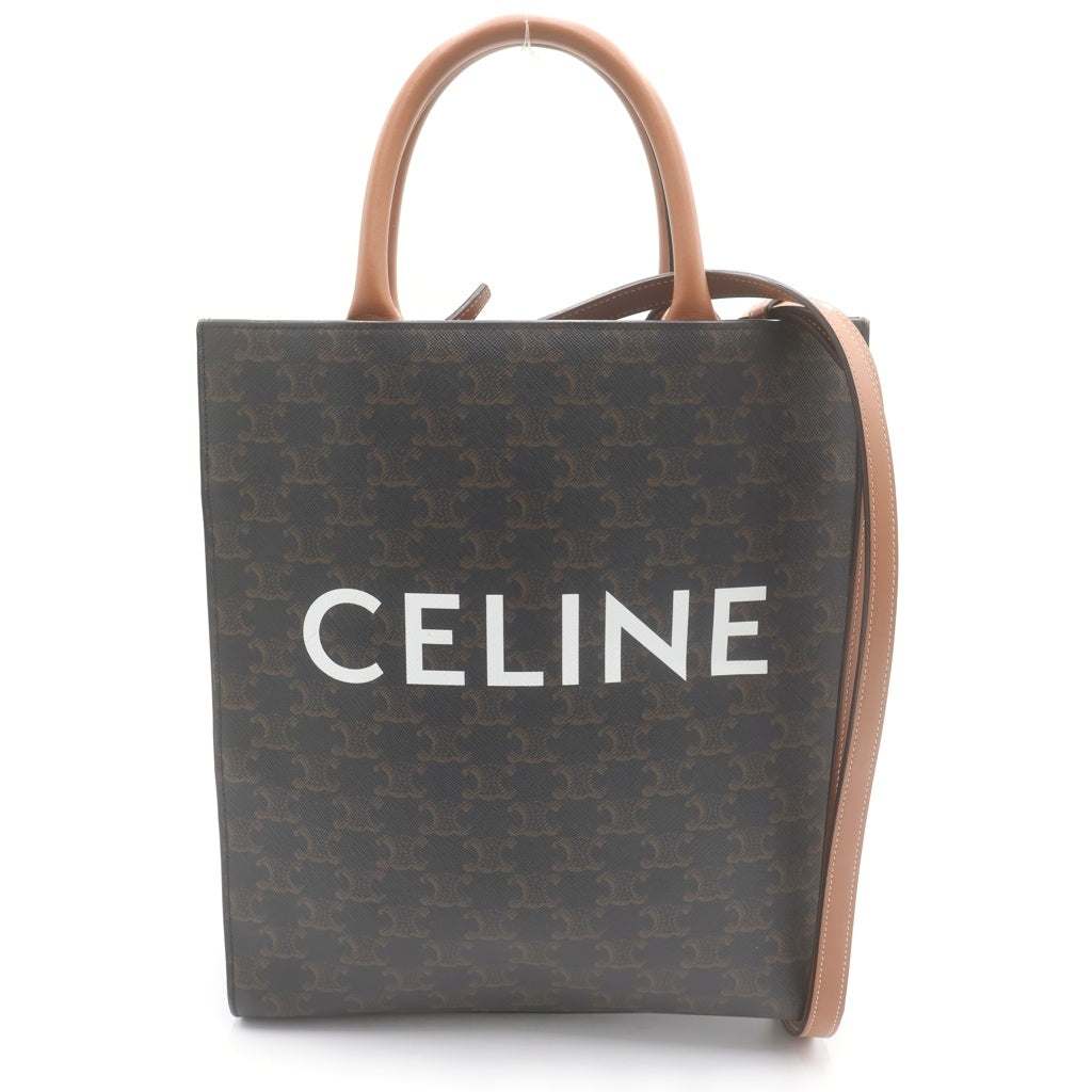 CELINE(セリーヌ) バーティカルカバ スモール 2WAYバッグ ハンドバッグ トートバッグ ショルダーバッグ ブラウン レザー×PVC ゴールド金具 レディース