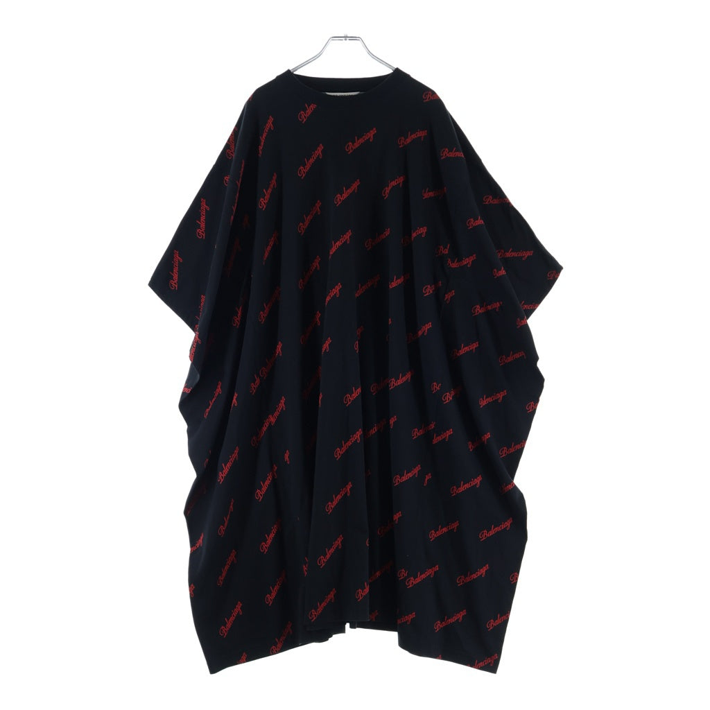BALENCIAGA(バレンシアガ) ロゴビックシルエットシャツワンピース ブラック×レッド #XS レディース