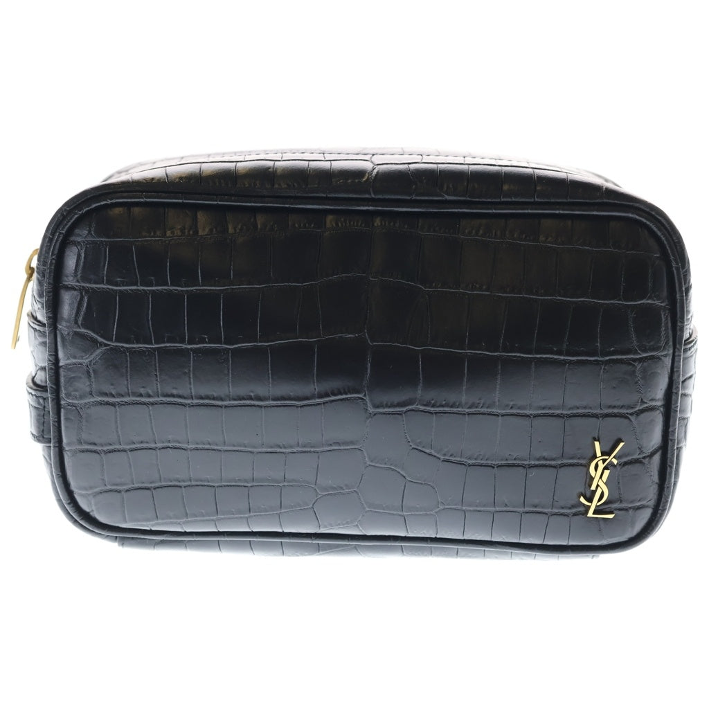 SAINT LAURENT PARIS(サンローランパリ) カサンドラ ロゴ クラッチバッグ ポーチ ケース ブラック 型押しクロコ レザー 664555 ゴールド金具 レディース
