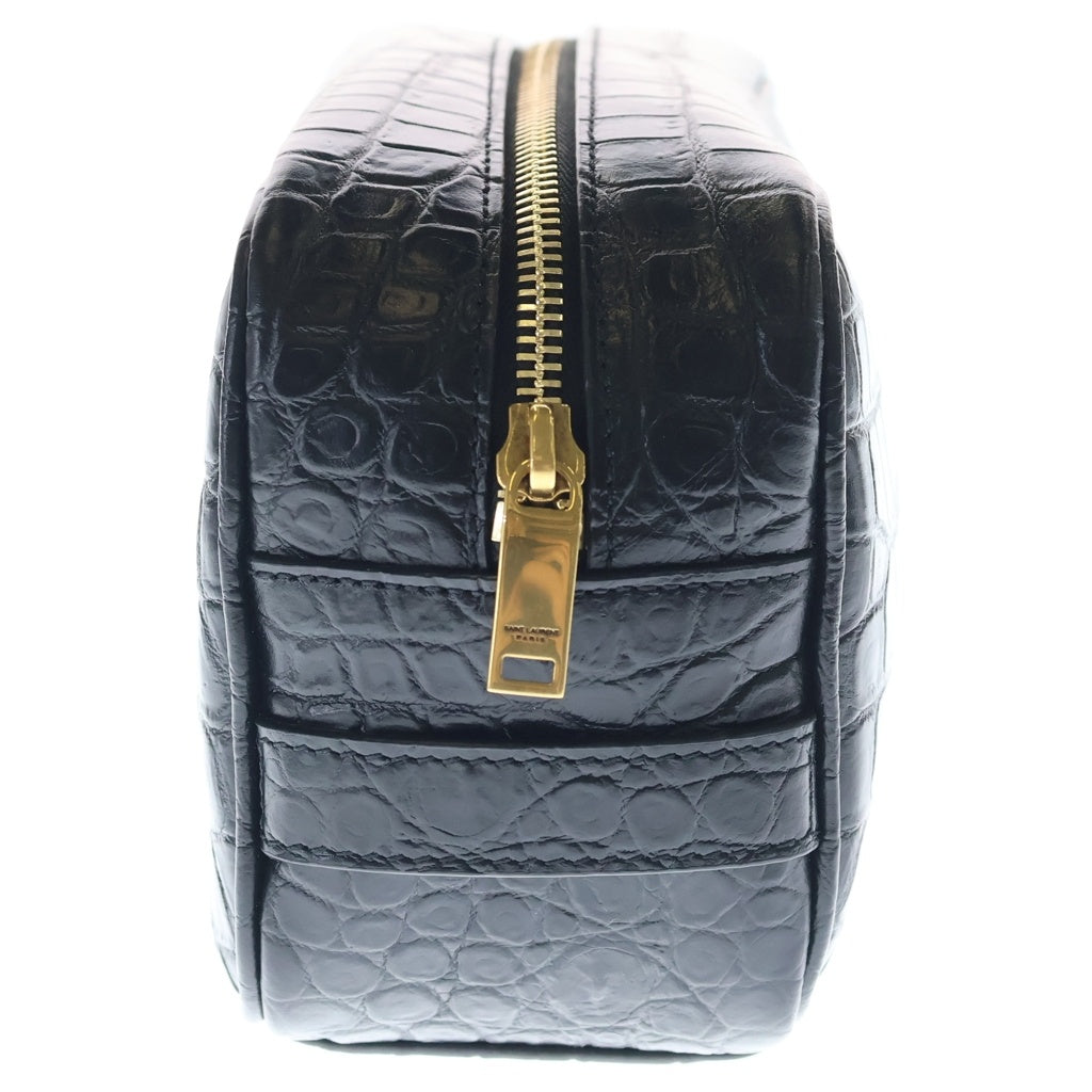 SAINT LAURENT PARIS(サンローランパリ) カサンドラ ロゴ クラッチバッグ ポーチ ケース ブラック 型押しクロコ レザー 664555 ゴールド金具 レディース