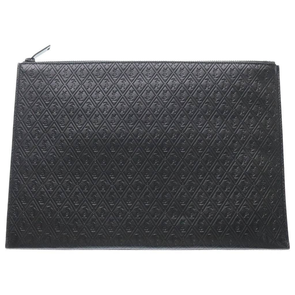 SAINT LAURENT PARIS(サンローランパリ) YSLモノグラム クラッチバッグ セカンドバッグ ブラック レザー 647154 シルバー金具 レディース