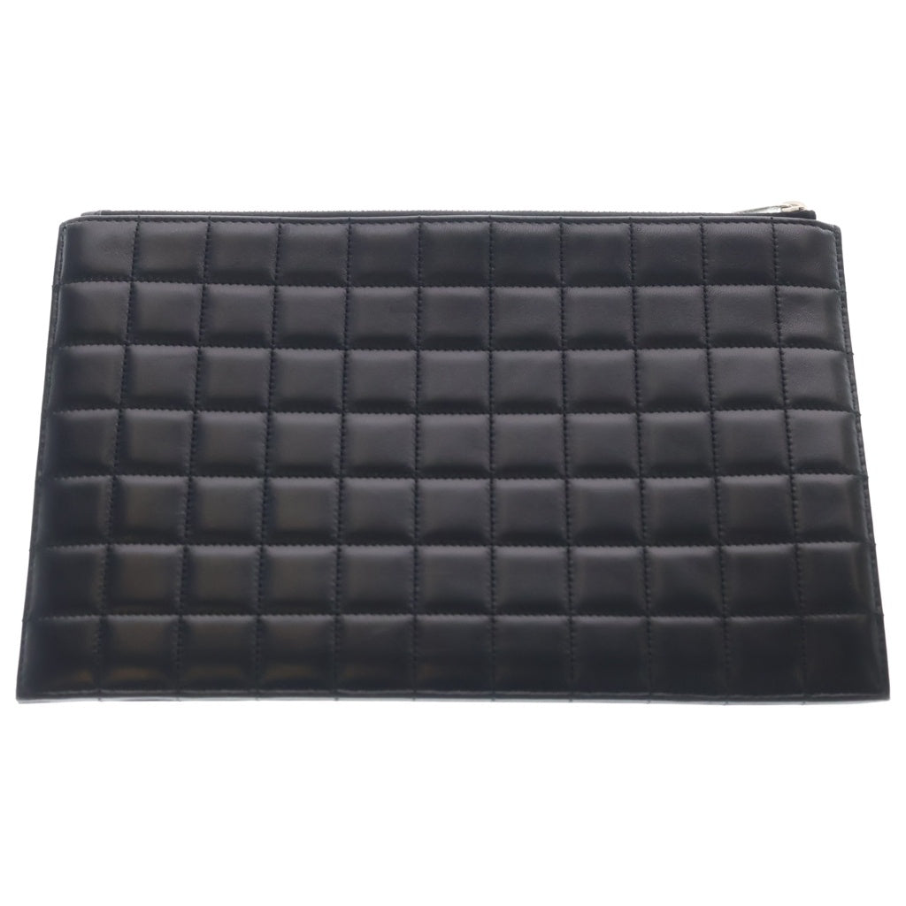 SAINT LAURENT PARIS(サンローランパリ) マトラッセ カレ クラッチバッグ セカンドバッグ ケース ポーチ ブラック レザー 758196 シルバー金具 レディース