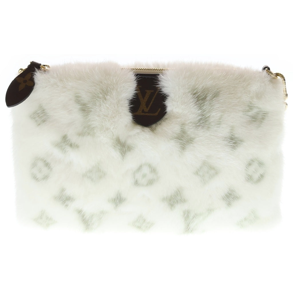 LOUIS VUITTON(ルイヴィトン) モノグラム ソフトミンクファー ネオポシェットミラ ショルダーバッグ ゴールド金具 ホワイト/ブラウン M59294 RFID レディース