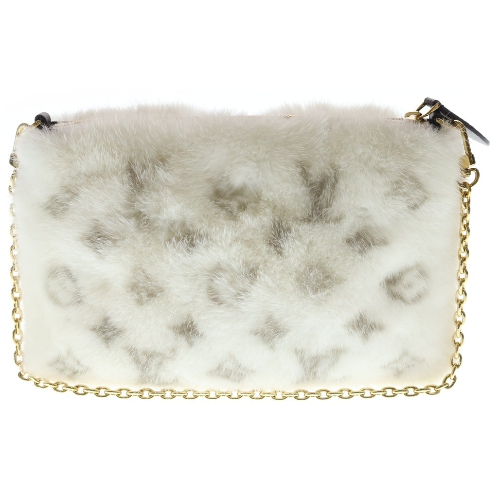 LOUIS VUITTON(ルイヴィトン) モノグラム ソフトミンクファー ネオポシェットミラ ショルダーバッグ ゴールド金具 ホワイト/ブラウン M59294 RFID レディース