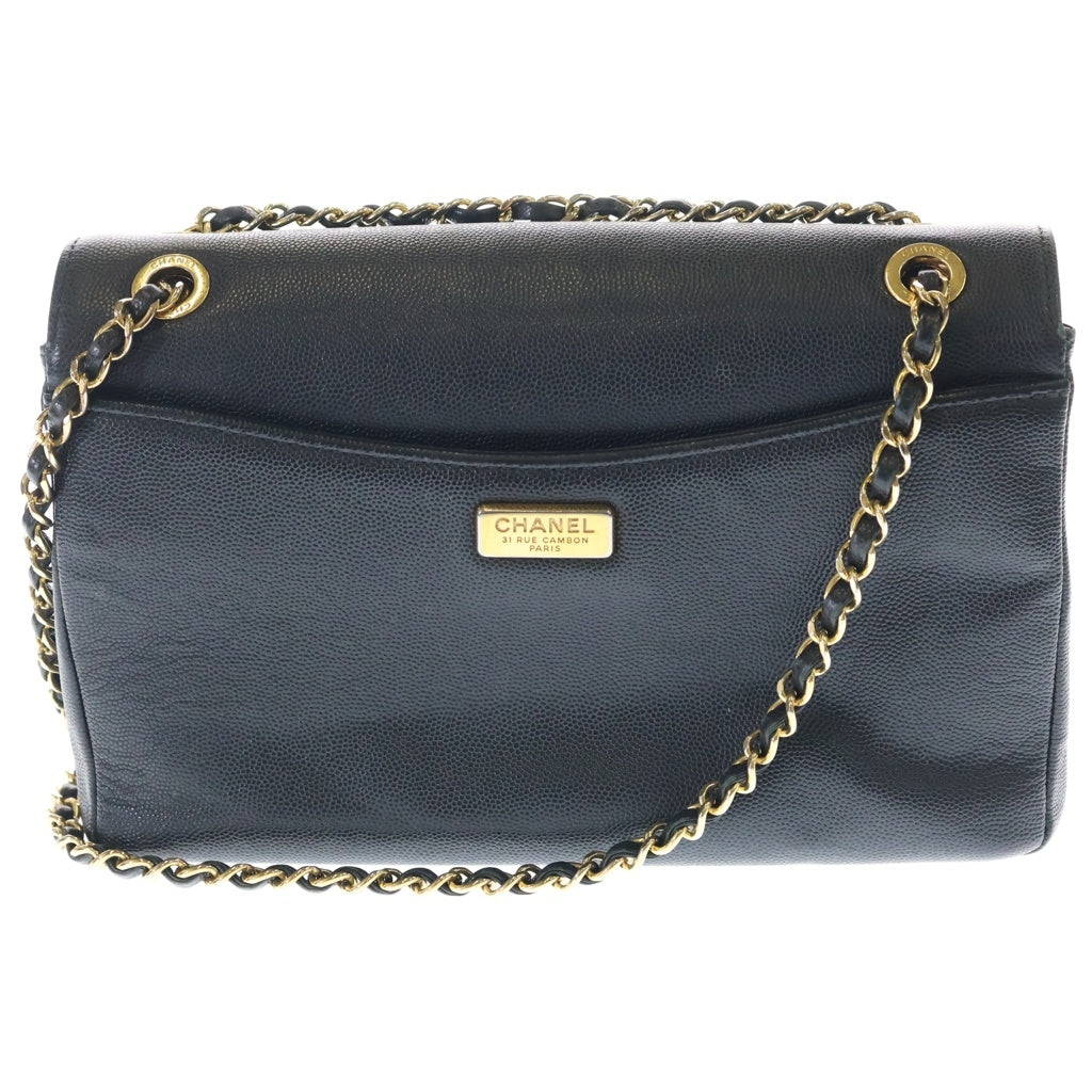 CHANEL(シャネル) キャプテンゴールド フラップバッグ ショルダーバッグ ブラック キャビアスキン ゴールド金具 レディース