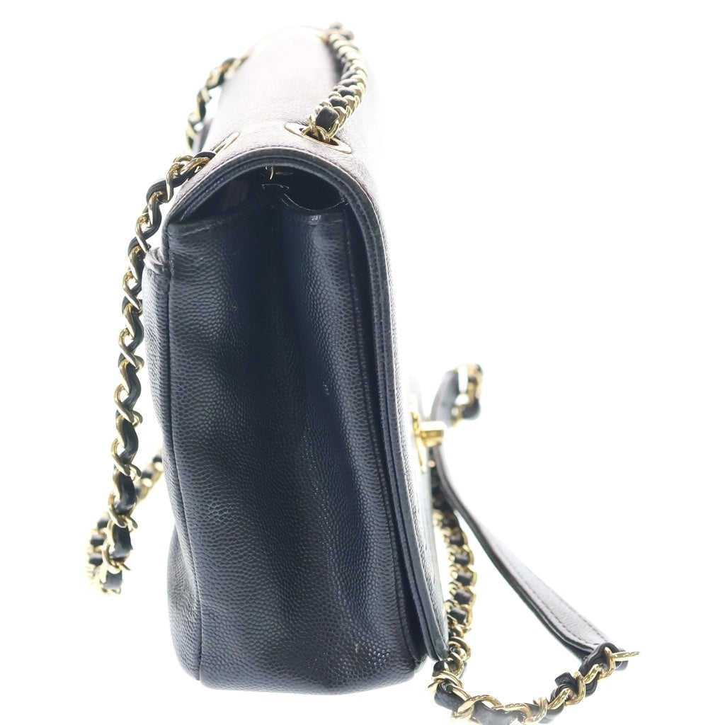CHANEL(シャネル) キャプテンゴールド フラップバッグ ショルダーバッグ ブラック キャビアスキン ゴールド金具 レディース