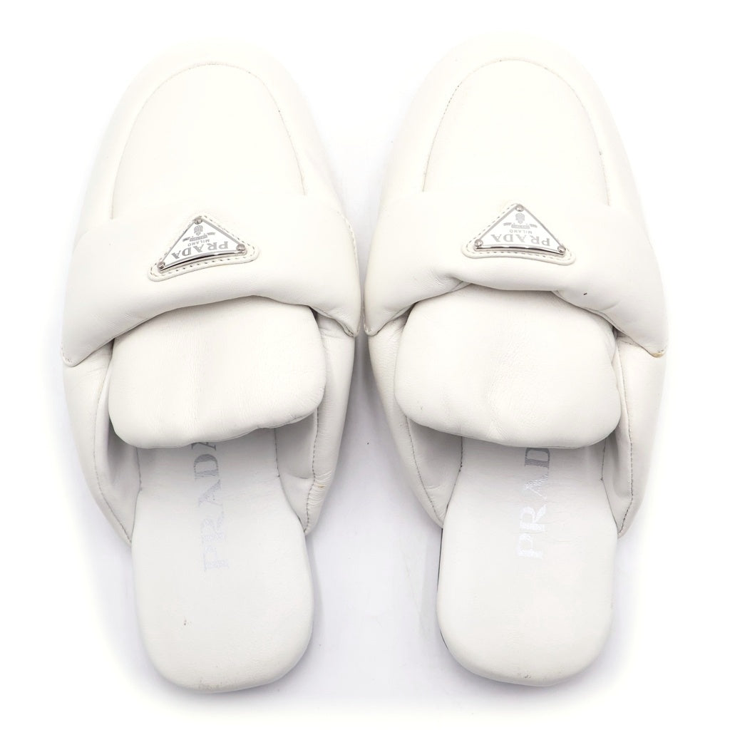 PRADA(プラダ) ソフトパテッドドナッパレザー フラットシューズ ホワイト #36 レディース