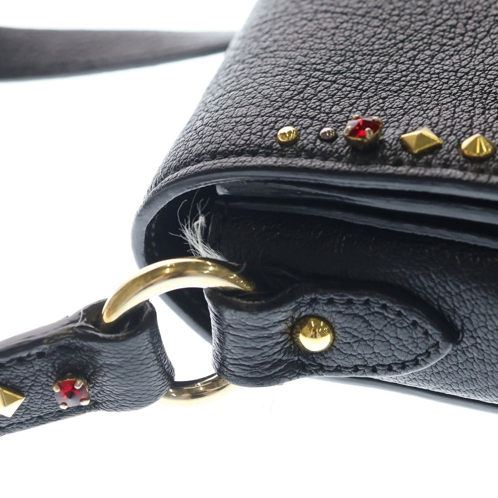 miumiu(ミュウミュウ) マドラス ビジュー ラインストーン フラップショルダーバッグ バレンタイン限定 ブラック レザー ゴールド金具 レディース