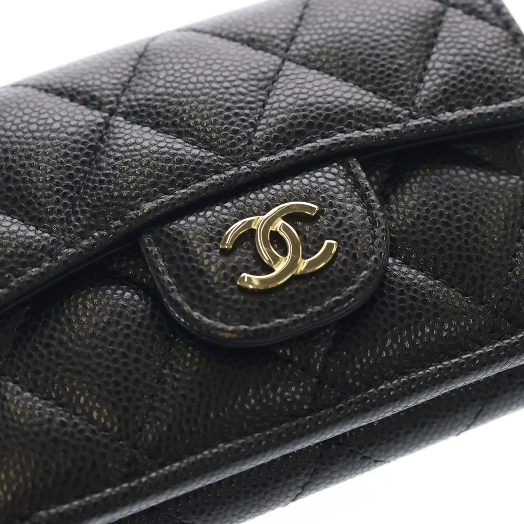 CHANEL(シャネル) マトラッセ キャビアスキン コンパクトウォレット 三つ折り財布 コインケース ブラック キャビアスキン ゴールド金具 レディース