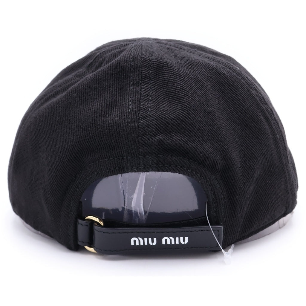 miumiu(ミュウミュウ) ドリル ベースボールキャップ 帽子 デニム コットン ロゴ ブラック 5HC370 レディース