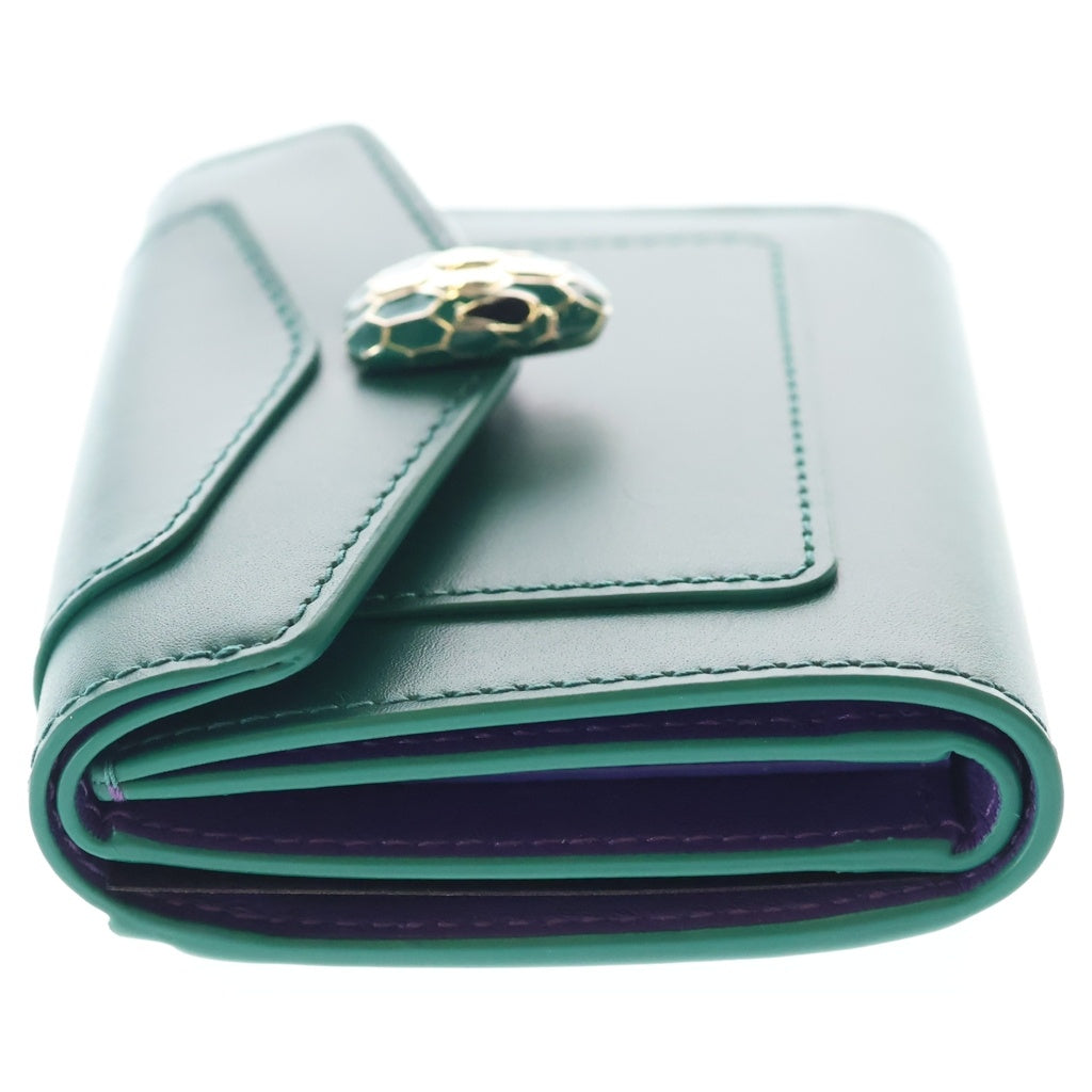 BVLGARI(ブルガリ) セルペンティ フォーエバー コンパクトウォレット 三つ折り財布 コインケース グリーン レザー ゴールド金具 レディース