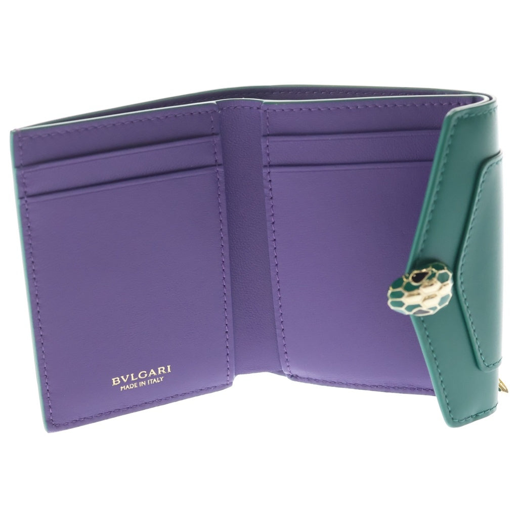 BVLGARI(ブルガリ) セルペンティ フォーエバー コンパクトウォレット 三つ折り財布 コインケース グリーン レザー ゴールド金具 レディース