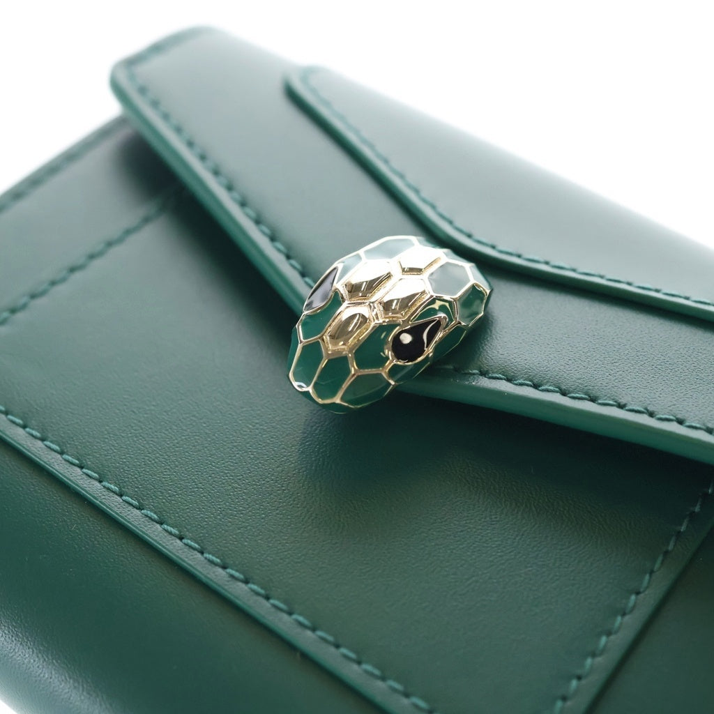 BVLGARI(ブルガリ) セルペンティ フォーエバー コンパクトウォレット 三つ折り財布 コインケース グリーン レザー ゴールド金具 レディース