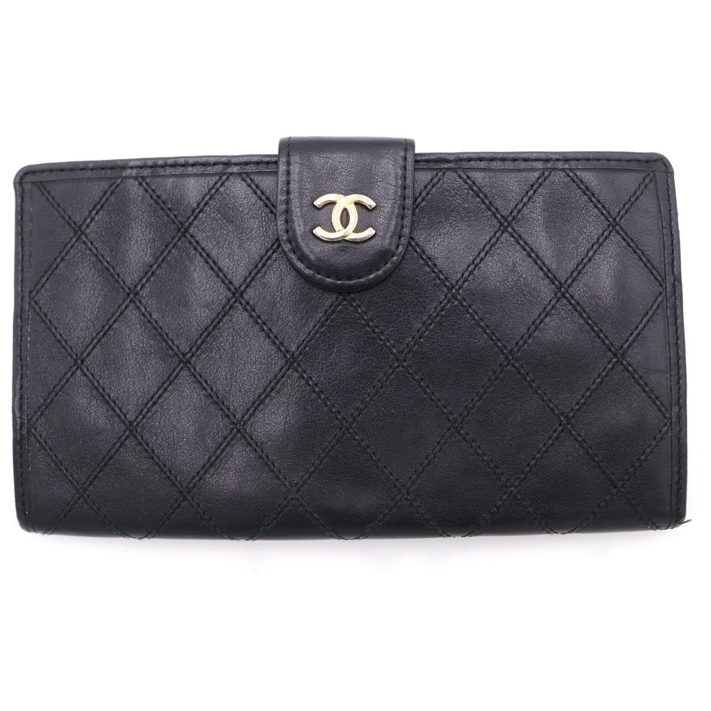 CHANEL(シャネル) ココマーク ビコローレ 長財布 ロングウォレット カードケース ブラック レザー ゴールド金具 レディース