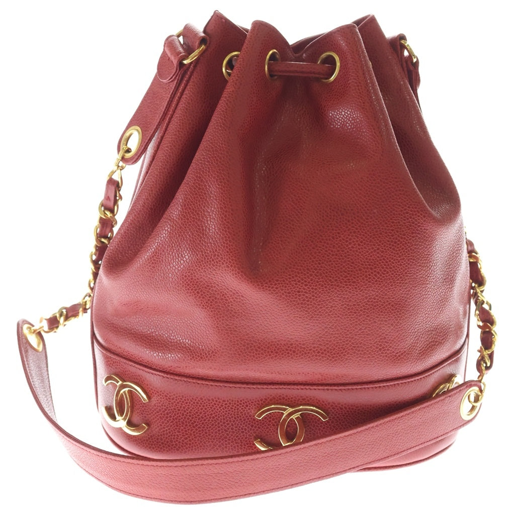 CHANEL(シャネル) チェーンショルダーバッグ トリプルココ チェーンショルダーバッグ レッド キャビアスキン 301SB179 ゴールド金具 レディース