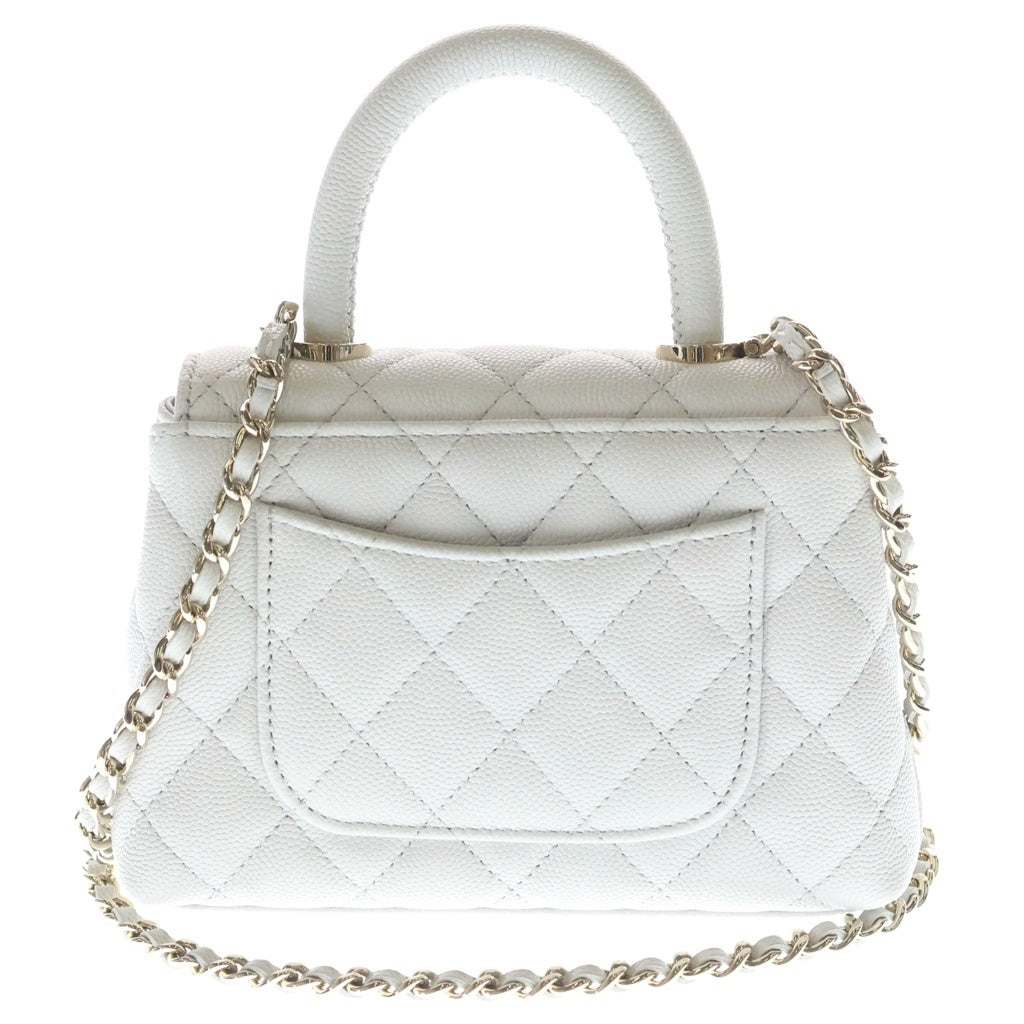 CHANEL(シャネル) ココハンドル XXS チェーンショルダーバッグ ミニバッグ ホワイト キャビアスキン AP4244 ゴールド金具 レディース