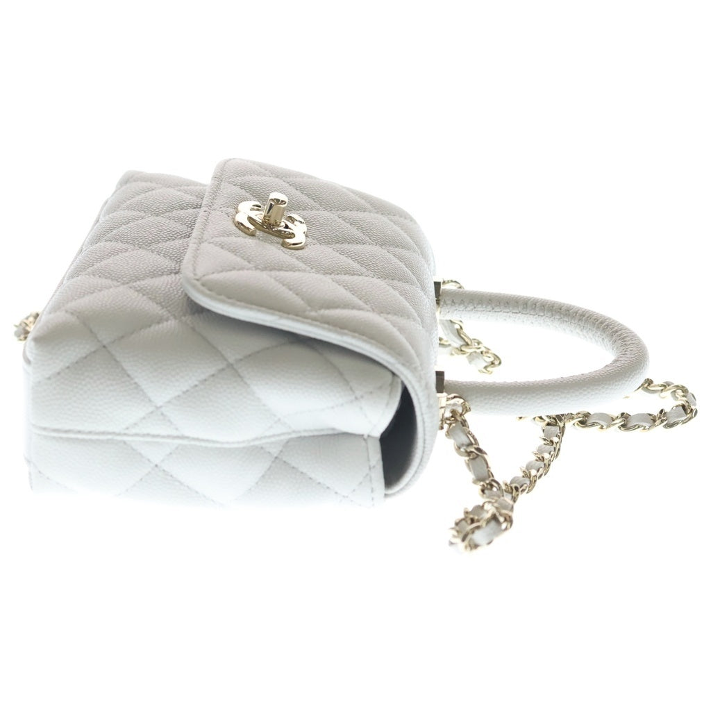 CHANEL(シャネル) ココハンドル XXS チェーンショルダーバッグ ミニバッグ ホワイト キャビアスキン AP4244 ゴールド金具 レディース
