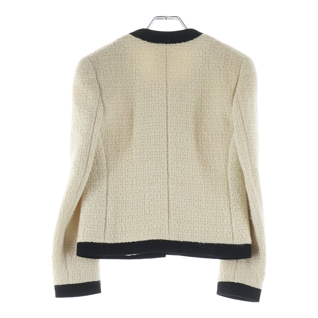 SAINT LAURENT PARIS(サンローランパリ) 金ボタン ノーカラーツイードジャケット アイボリー×ブラック #34 レディース