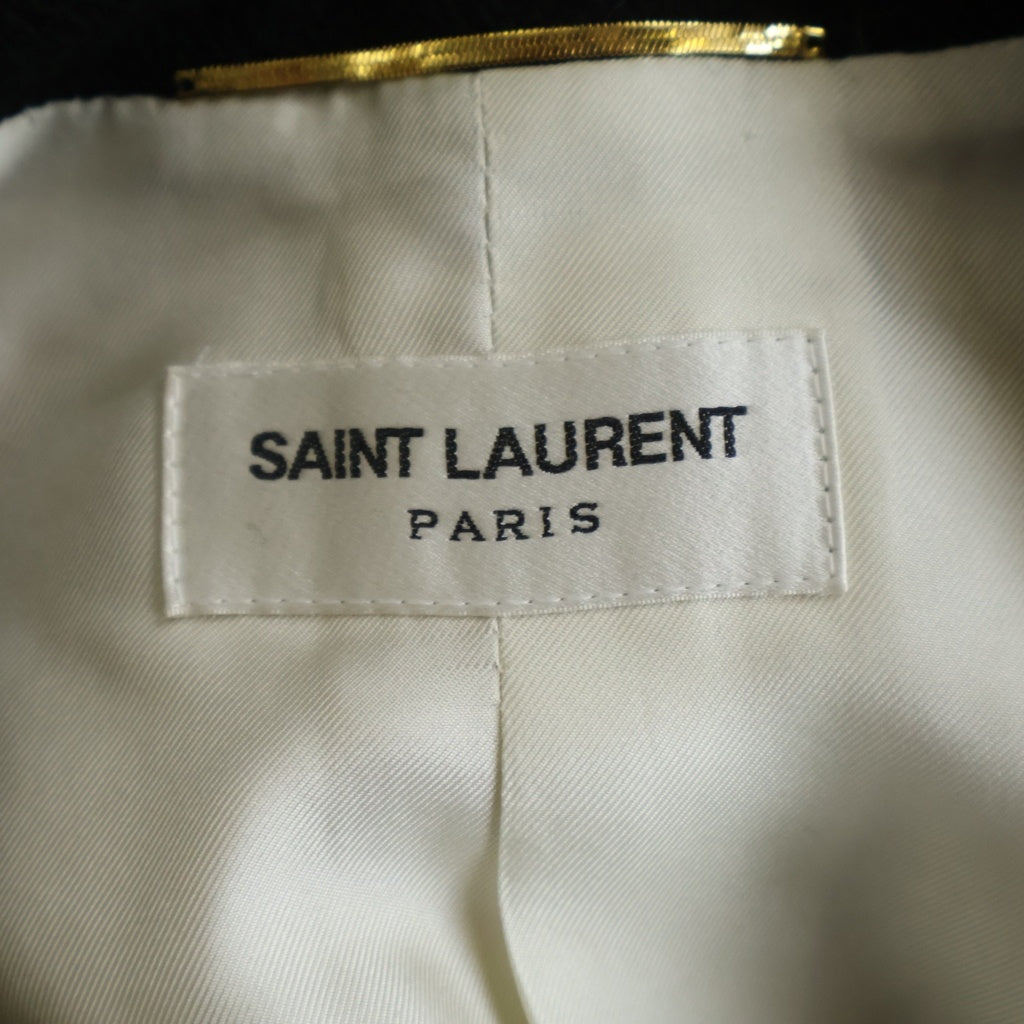 SAINT LAURENT PARIS(サンローランパリ) 金ボタン ノーカラーツイードジャケット アイボリー×ブラック #34 レディース