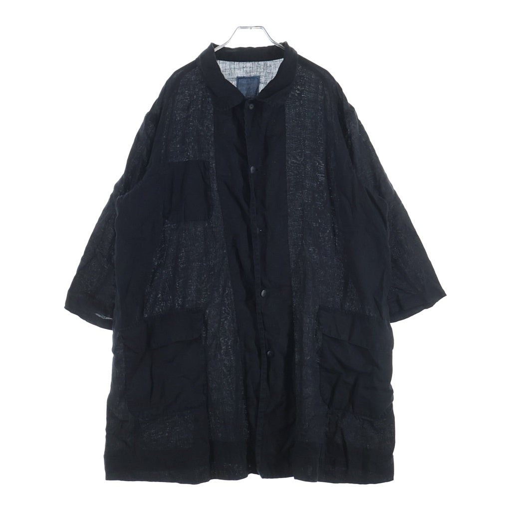 NO BRAND(ノーブランド) Chez VIDALENC(シェヴィダレンク) リネン ロングコート フランス製 ブラック レディース
