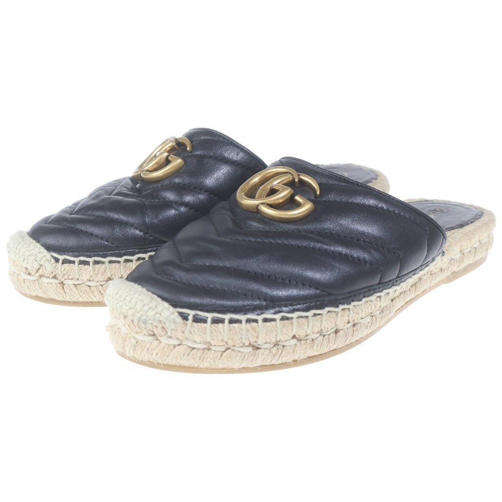 GUCCI(グッチ) GGレザー織りスライドサンダル ロゴ エスパドリーユ ブラック 551881 レディース