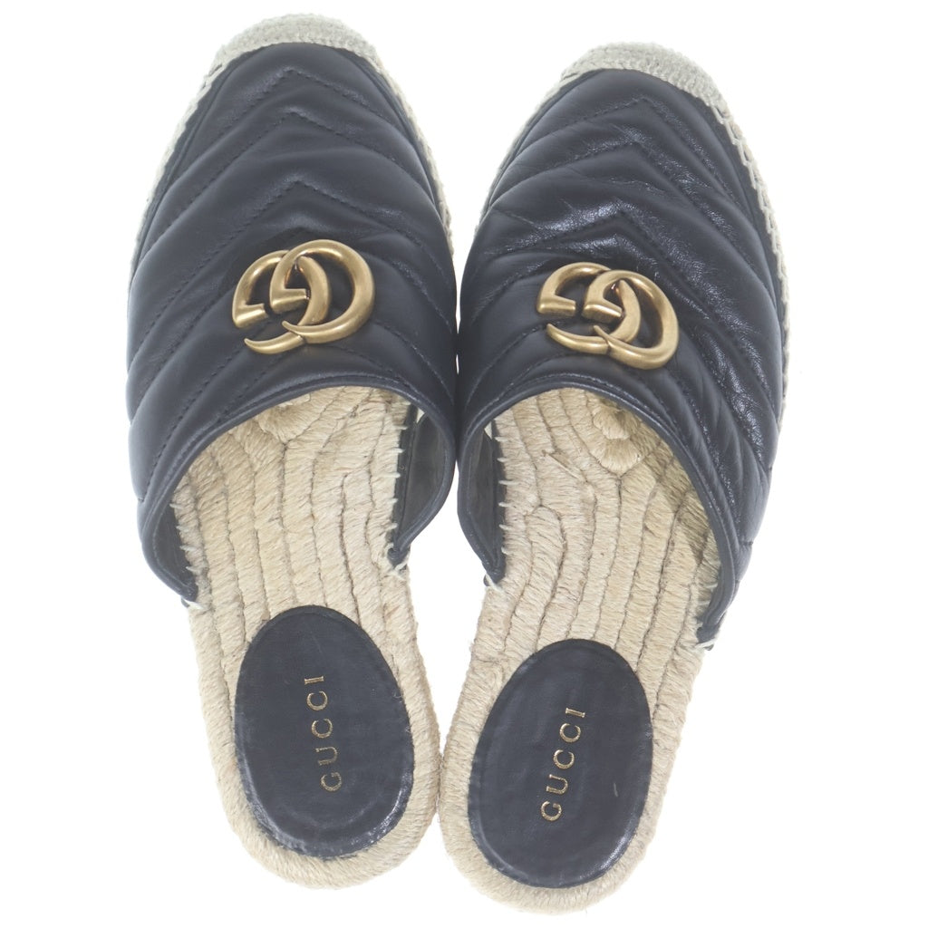 GUCCI(グッチ) GGレザー織りスライドサンダル ロゴ エスパドリーユ ブラック 551881 レディース
