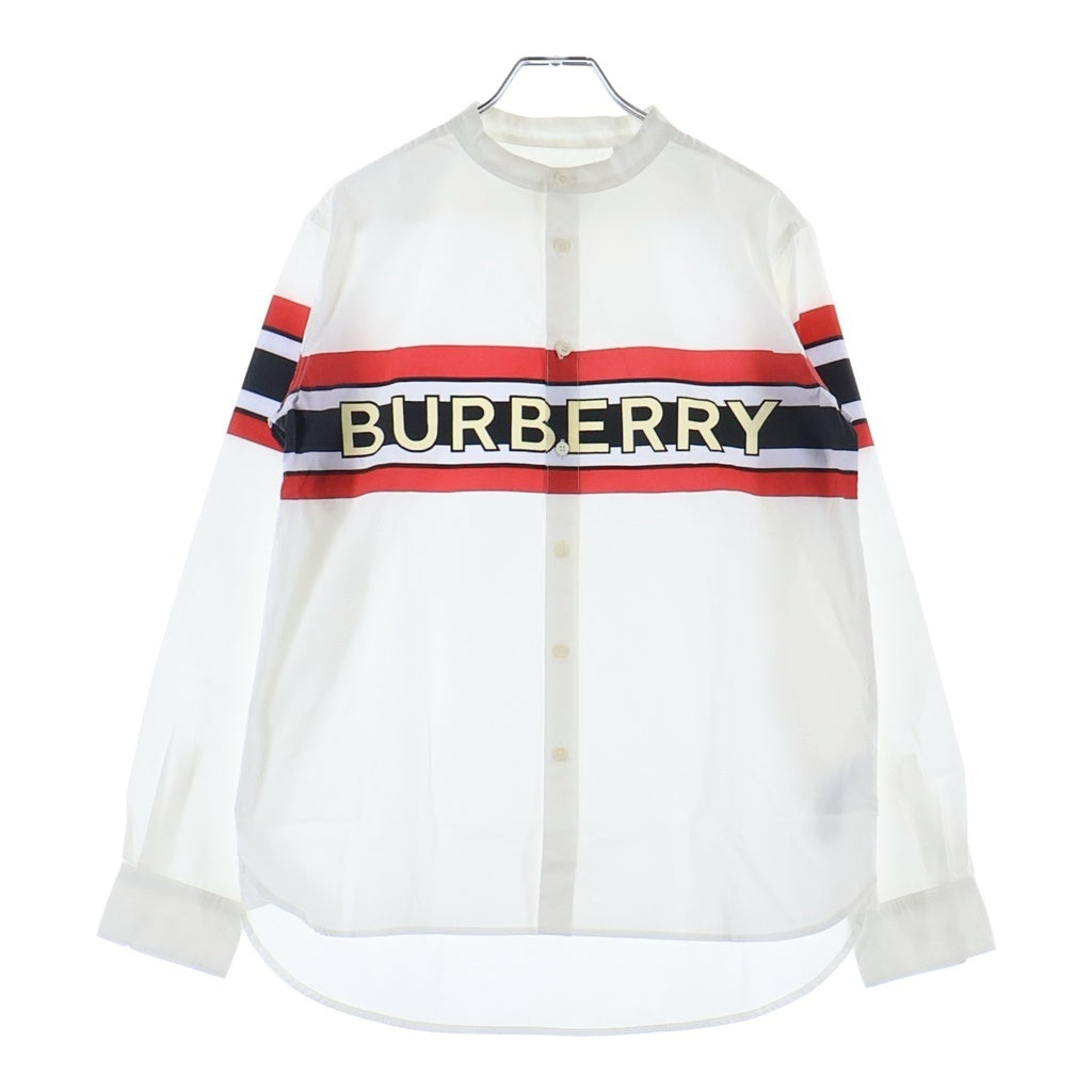BURBERRY(バーバリー) フロントロゴプリント 長袖シャツ ノーカラー コットン ホワイト 8022075 レディース