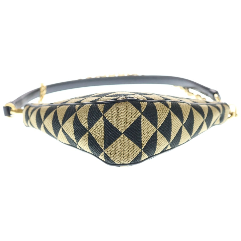 PRADA(プラダ) トライアングル ロゴプレート キャンバス レザー 2WAY ハンド チェーン ワンショルダー バッグ ゴールド金具 ブラック/ベージュ 1BC176 レディース