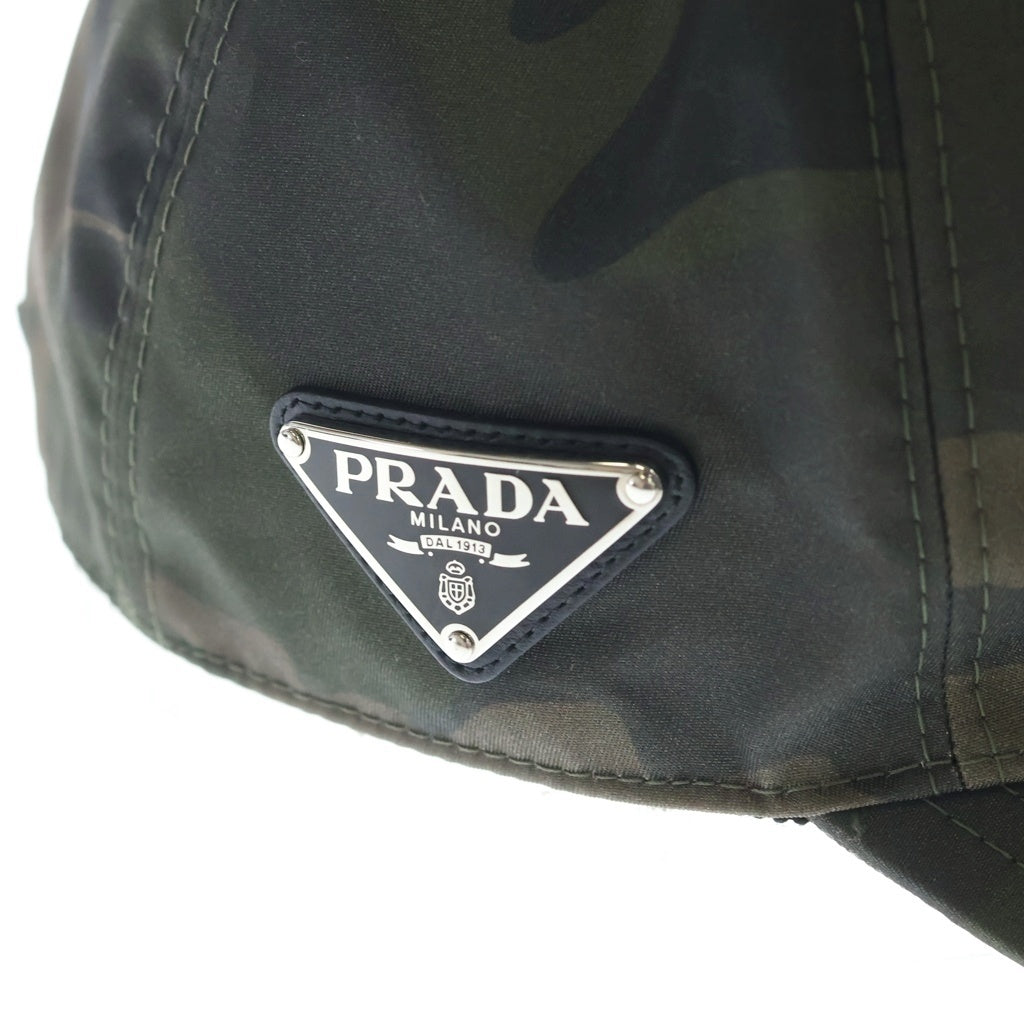 PRADA(プラダ) トライアングルロゴプレート Re-Nylon ベースボールキャップ 帽子 ナイロン カモフラージュ柄 グリーン系 2HC274 レディース