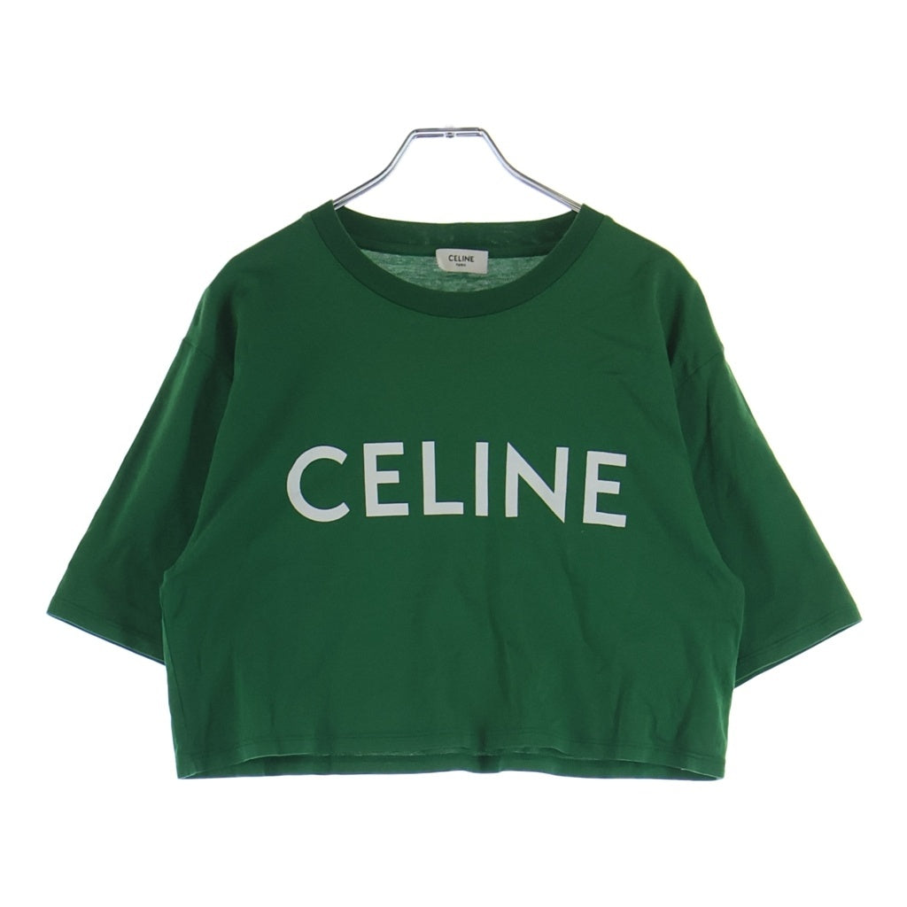 CELINE(セリーヌ) 21SS T-Shirt クロップド ロゴプリント半袖Tシャツ グリーン レディース 2X761501F