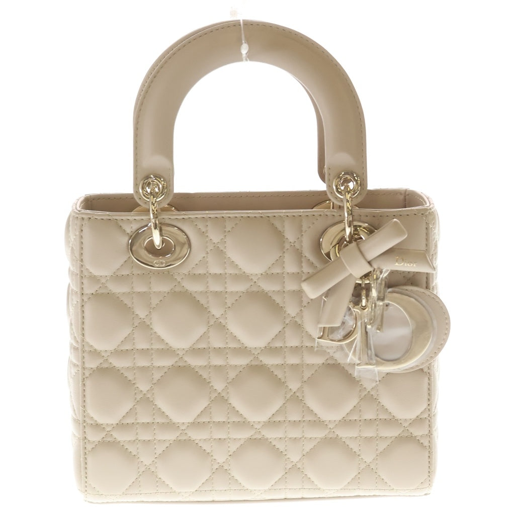 Christian Dior(クリスチャンディオール) レディディオール カナージュ スモール 2WAYハンドバッグ ショルダーバッグ ベージュ ラムスキン ゴールド金具 レディース
