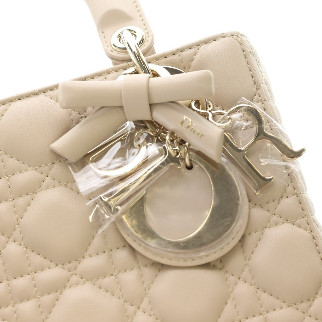 Christian Dior(クリスチャンディオール) レディディオール カナージュ スモール 2WAYハンドバッグ ショルダーバッグ ベージュ ラムスキン ゴールド金具 レディース