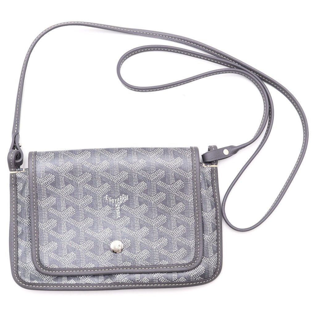 GOYARD(ゴヤール) プリュメ PVC コーティングキャンバス レザー ショルダーバッグ ポーチ ウォレット シルバー金具 グレー レディース