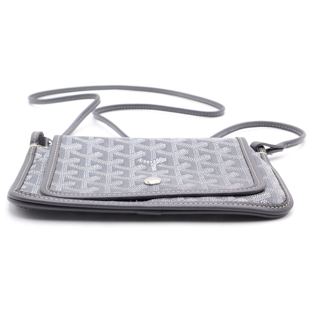 GOYARD(ゴヤール) プリュメ PVC コーティングキャンバス レザー ショルダーバッグ ポーチ ウォレット シルバー金具 グレー レディース