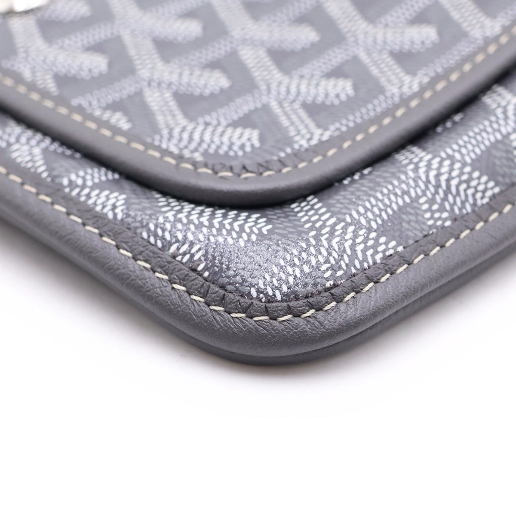GOYARD(ゴヤール) プリュメ PVC コーティングキャンバス レザー ショルダーバッグ ポーチ ウォレット シルバー金具 グレー レディース