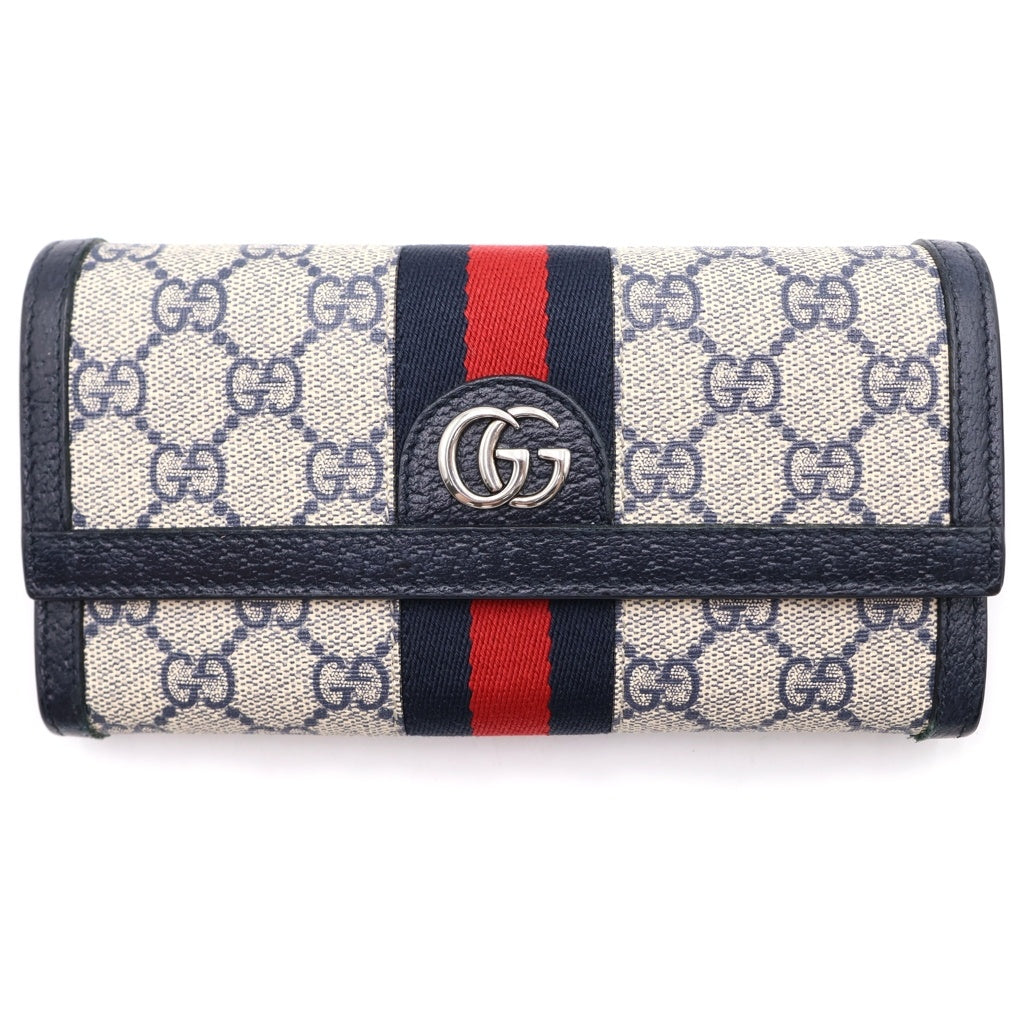 GUCCI(グッチ) オフィディア GGスプリーム コンチネンタルウォレット 二つ折り長財布 ネイビー 523155
