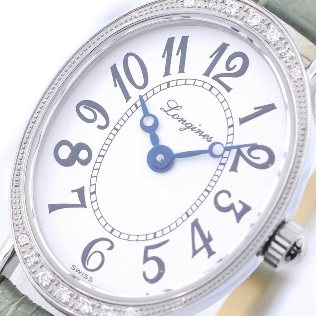 LONGINES(ロンジン) ラヴィソント ダイヤベゼル シルバー文字盤 SS×革/QZ ステンレス クォーツ オープンギャラ 腕時計 L5.182.0 レディース