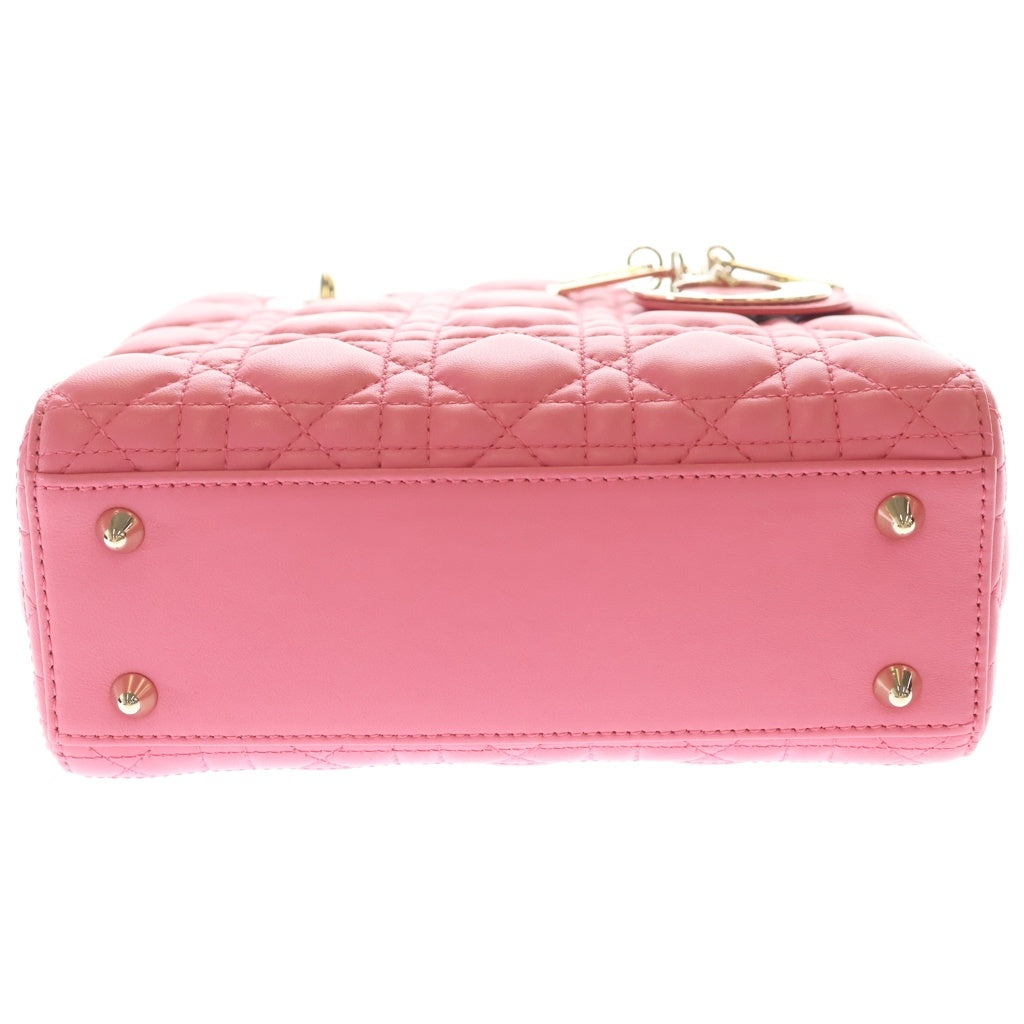 Christian Dior(クリスチャンディオール) マイレディディオール カナージュ スモール 2WAYハンドバッグ ショルダーバッグ ピンク レザー ゴールド金具 レディース