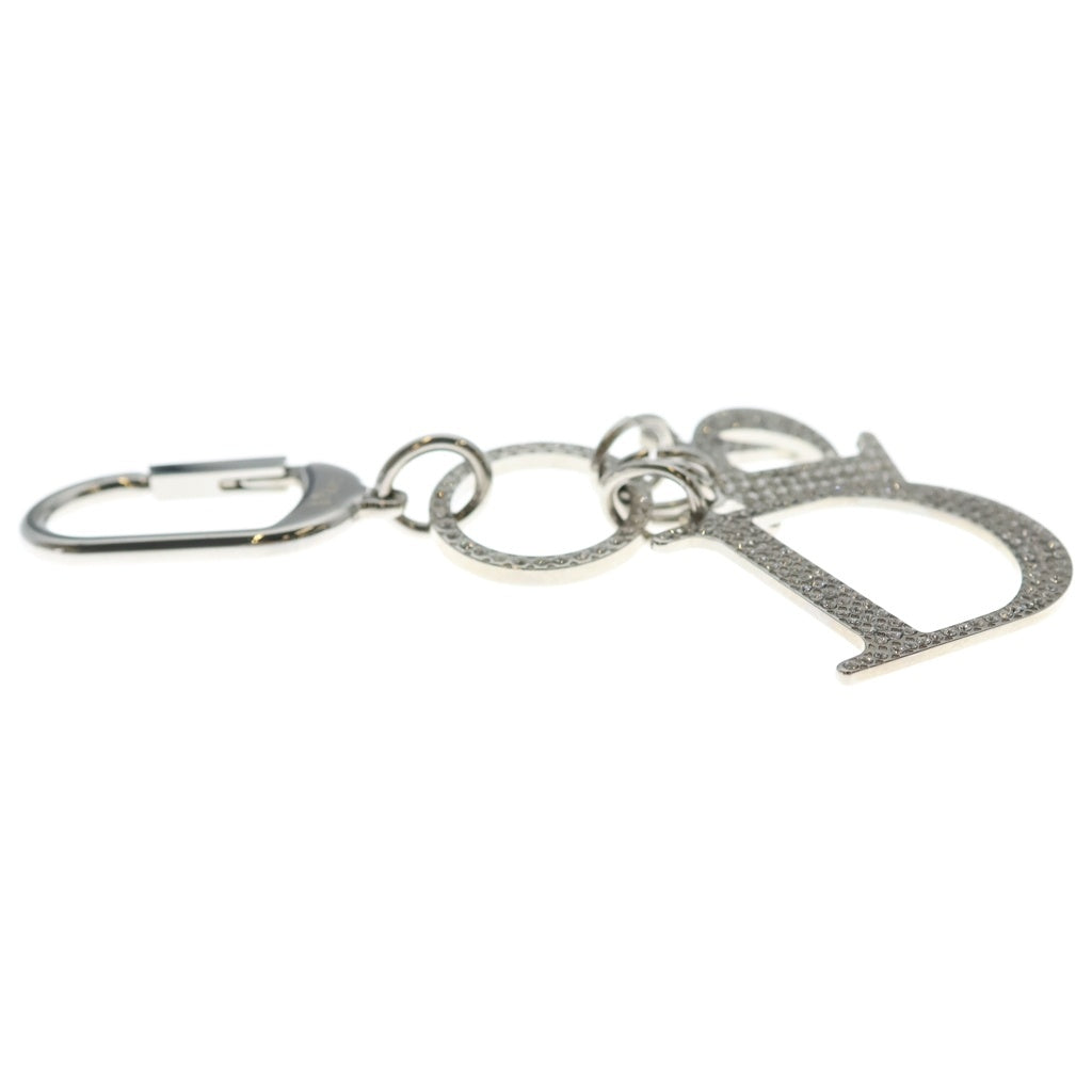 Christian Dior(クリスチャンディオール) ラインストーンロゴキーホルダー バッグチャーム キーリング シルバー レディース