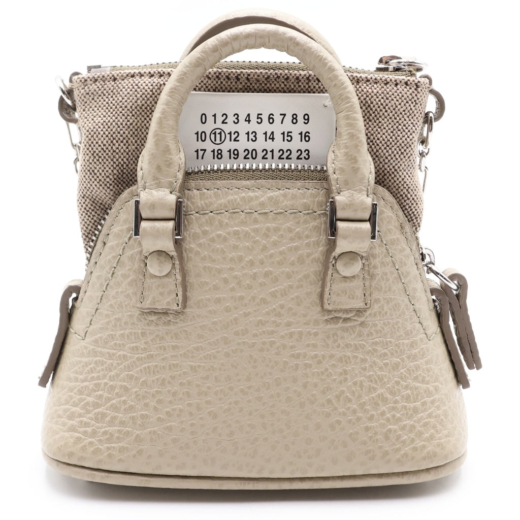 Maison Martin Margiela(メゾンマルタンマルジェラ) 5AC ベビー ミニハンドバッグ ショルダーバッグ ベージュ キャンバス×レザー シルバー金具 レディース